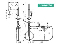 MEDIDAS MONOMANDO COCINA FILTERSYSTEM M91 AQITTURA HANSGROHE